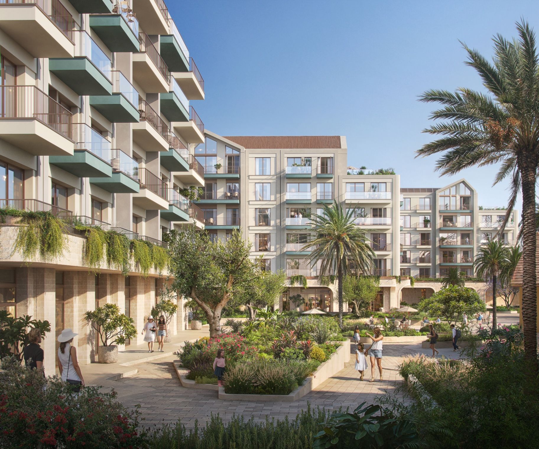 Versa Residences landscaped courtyard with Mediterranean planting