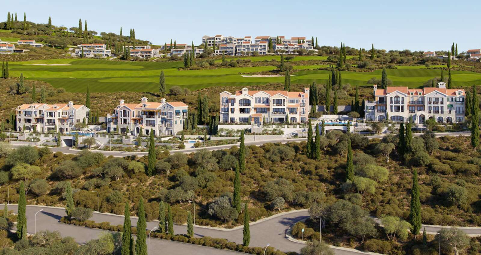 Horizon aerial view across golf course and Adriatic Sea