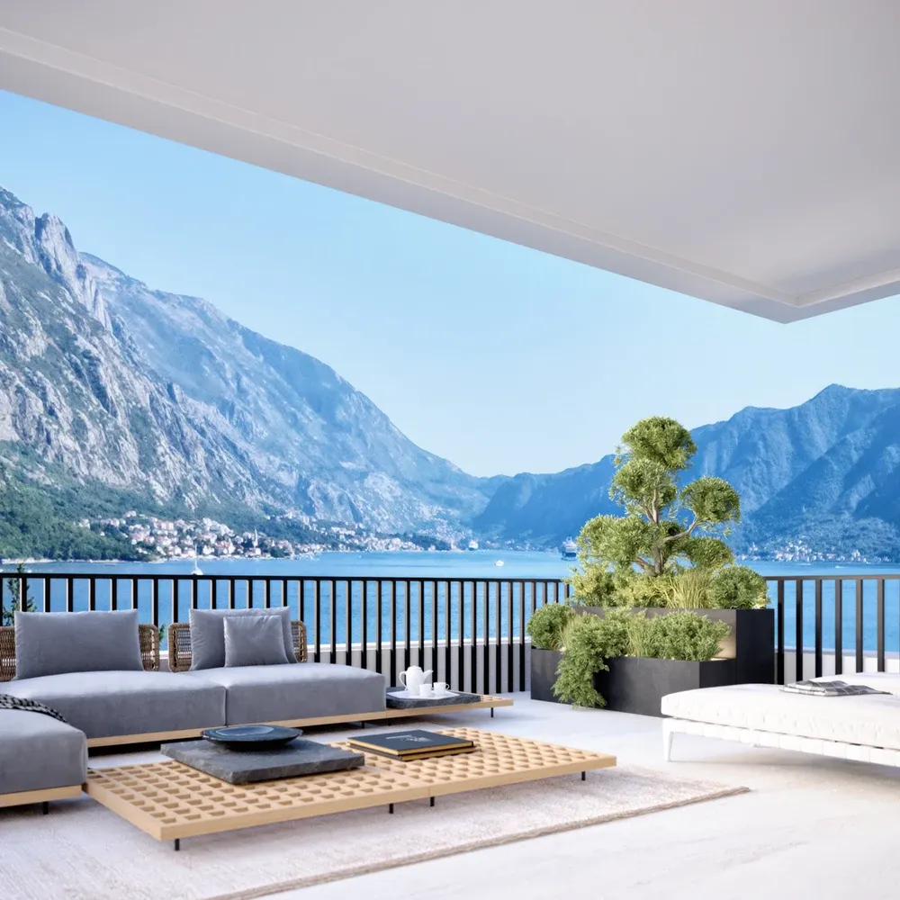 Oravista penthouse terrace with panoramic Bay of Kotor views, Montenegro