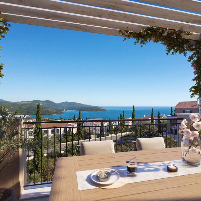 Heights terrace dining with pergola and Adriatic sea view