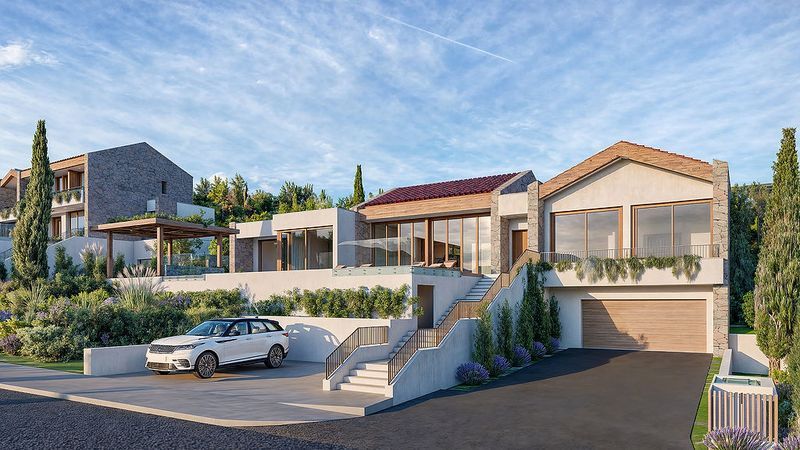 Botanika Villa garden and terrace overlooking the golf course at Luštica Bay