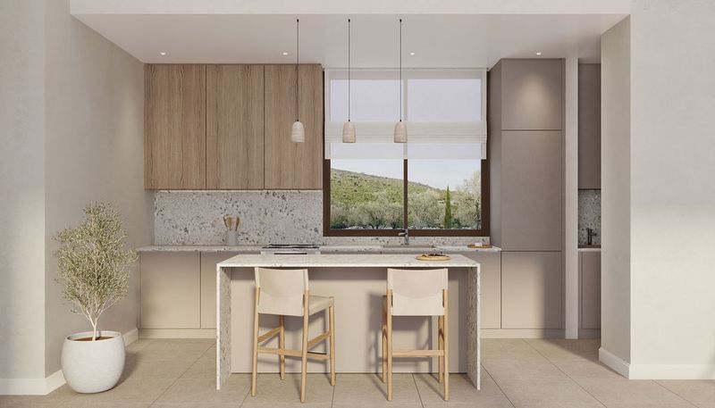 Botanika Villa kitchen with marble island